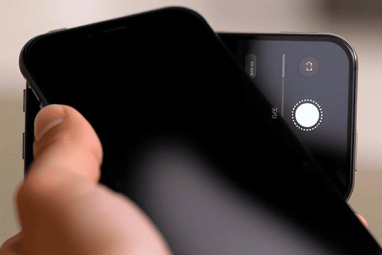 A smartphone with auto-brightness setting turned on